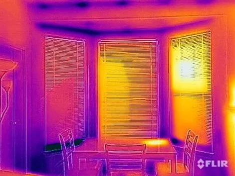 FLIR thermal imaging showing heat loss at windows